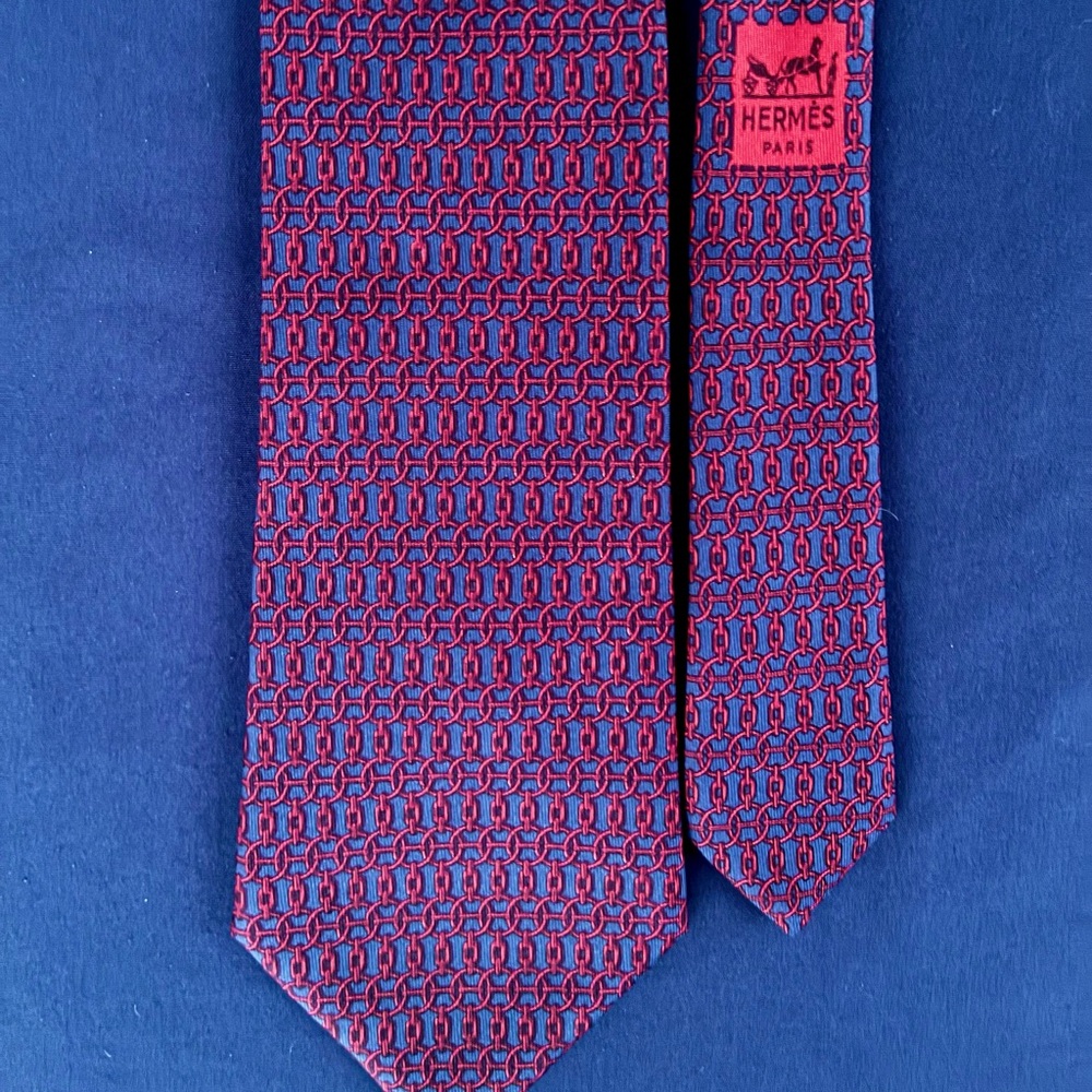 Hermès Red and Navy Blue Geometric Men's Tie